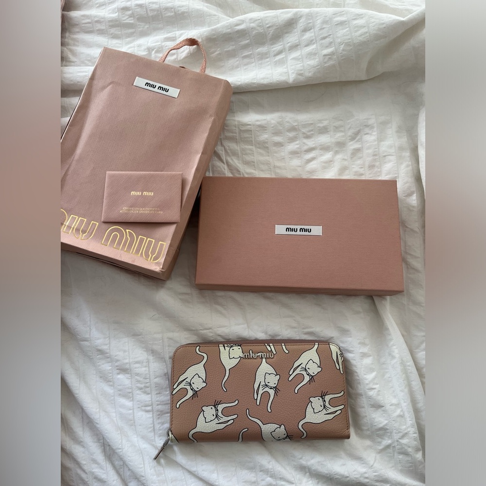 Miu Miu pink long cat wallet